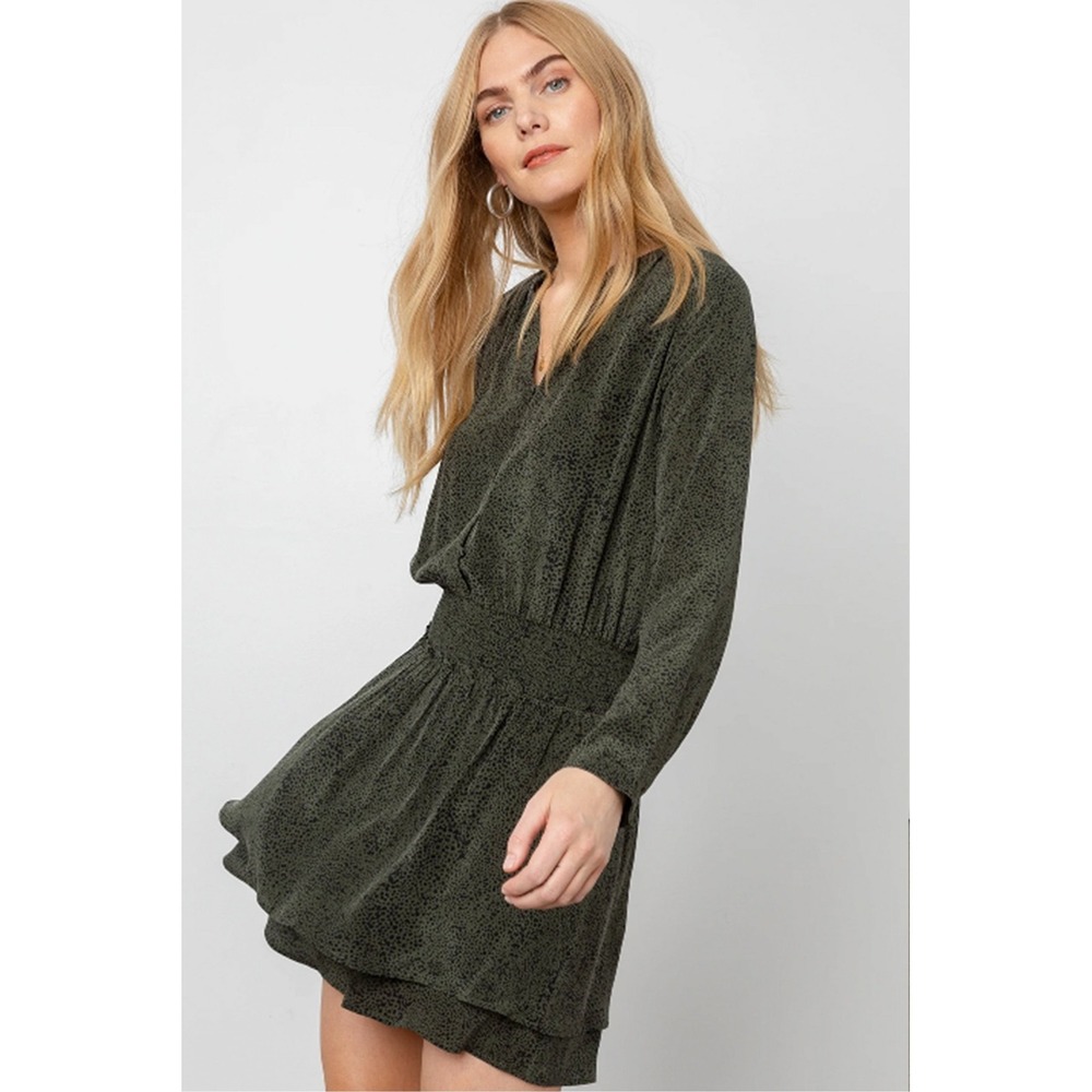 Rails Jasmine Mini Dress Women Small Charcoal Animal Print Smocked Luxury Boho